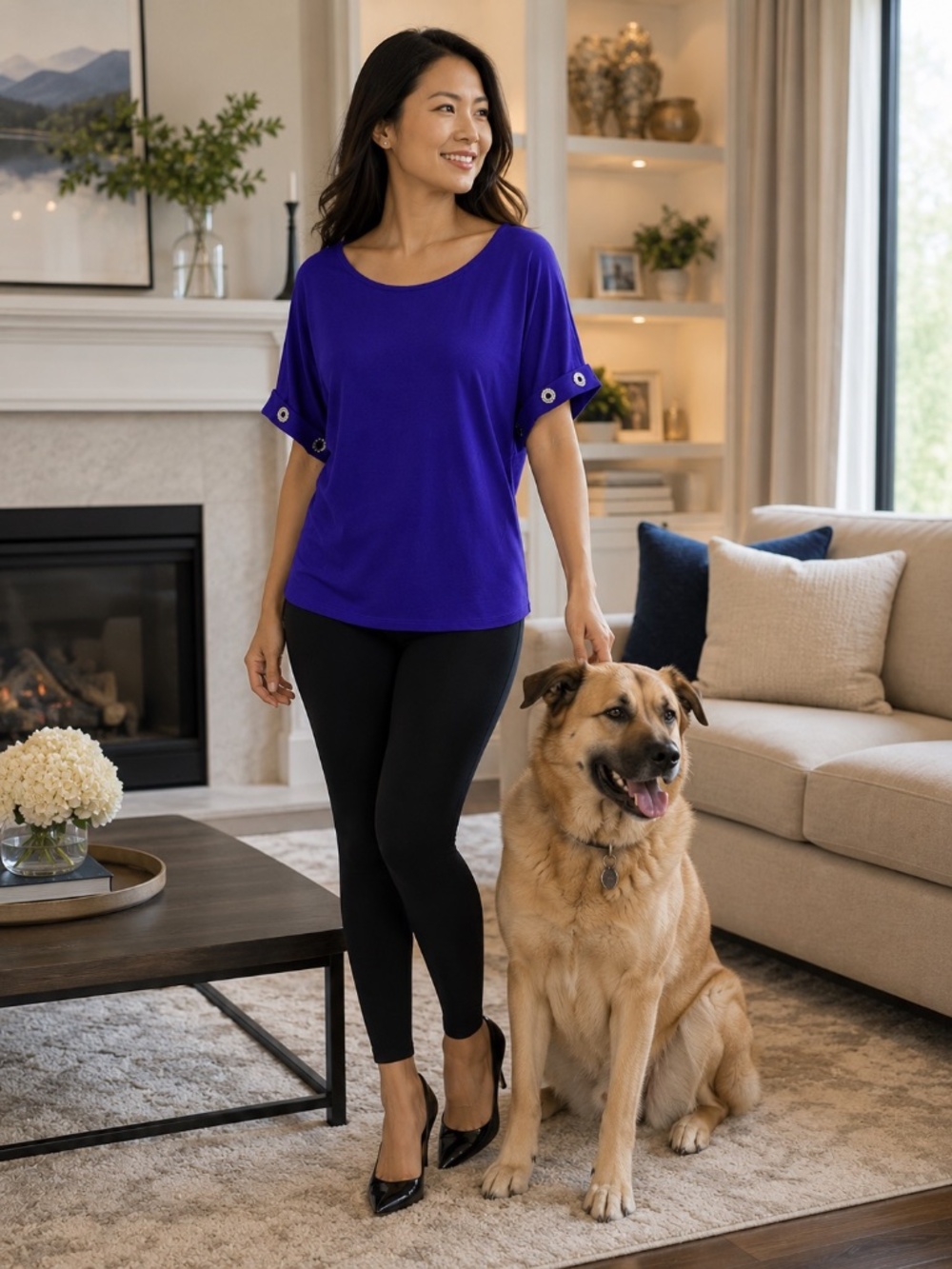 Love Scarlett Size Large Purple Embellished Sleeve Dolman Top